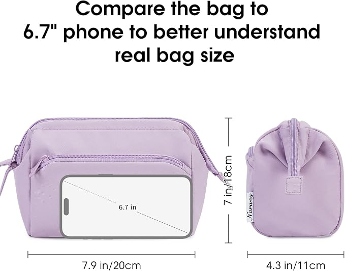Narwey Makeup Bag Women Wide-open Make up Bag Travel Cosmetic Bag Organizer Toiletry Bag for Cosmetics Toiletries Accessories (Purple) - Image 4