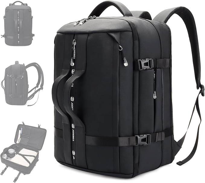 JODEBES 35L-50L Expandable Business Laptop Backpack, Waterproof - Black | Fits 17" Laptop, Daypack with Breathable Back Panel for Men & Women, TSA Carry On Bag for Travel & Work Commuting by JDJODEBES