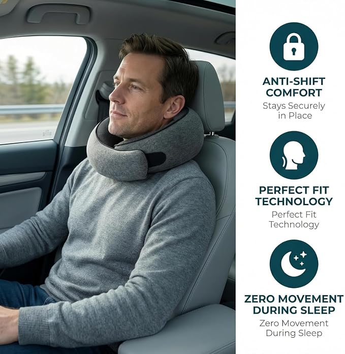 Travel Pillows -Travel Neck Pillow for Airplanes | Comfortable Ergonomic 360° Support Pillows for Sleeping, Car, Office,Airport Travel Essentials, Charcoal Grey - Image 8