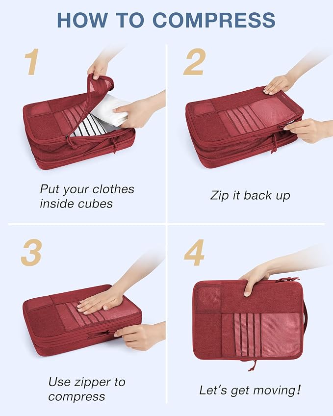 BAGSMART Compression Packing Cubes for Travel, 6 Set Luggage Organizer Bags | Fits 20/24/28in Carry-On Suitcases, Compressible Bags Streamline Cruise Travel Essentials, Sturdy Handles, Machine Washable - Image 4