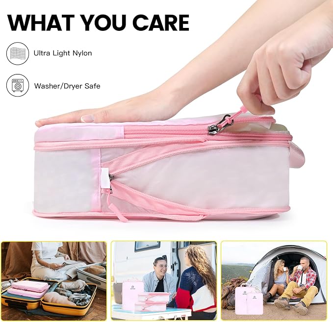 PFEYRPK Lightweight Compression Packing Cubes for Suitcases, Compressible Expandable Travel Packing Organizer with Clear Toiletries and Backpack Bag, Travel Essentials for Carry on Luggage 7 Set - Image 3