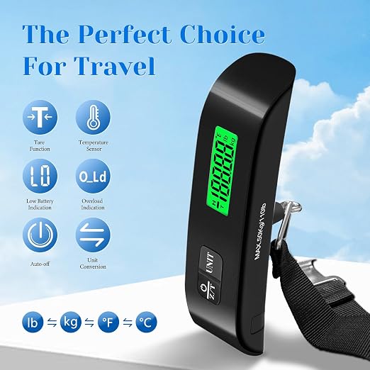 Luggage Scale, 110lb/50kg Portable Luggage Weight Scale, Black | Unit Conversion,Automatic overload,Low battery warning modes,LED Display,for Weighing Luggage, Backpacks, Fruits and Pets - Image 3