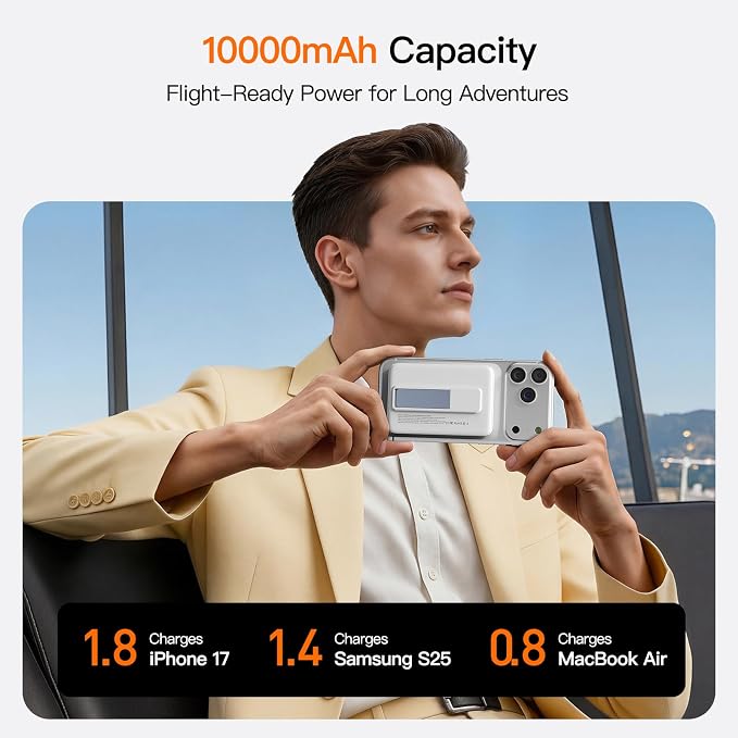 No More Forget Cables! 10000mAh Ultra Slim Magnetic Power Bank, Built-in USB-C & iPhone Cable, 20W Portable Charger with Foldable Stand, for iPhone 17/16/15/14/13/12 Series - Image 8