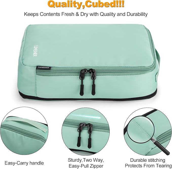 Compression Packing Cubes, Lumesner 8 Set Travel Packing Cubes for Carry on Suitcases, Compression Suitcase Organizers Bag Set & Travel Cubes (8-piece, Green) - Image 6