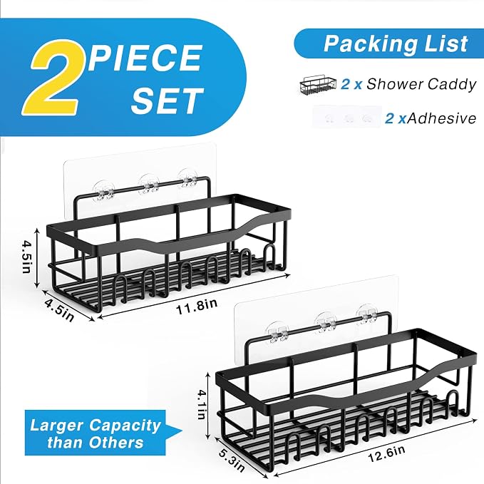 Shower Caddy 2 Pack,Adhesive Shower Organizer for Bathroom Storage&Home Decor&Kitchen organizers and storage,No Drilling,Large Capacity,Rustproof Stainless Steel Bathroom Organizer,Bathroom Decor Sets - Image 7