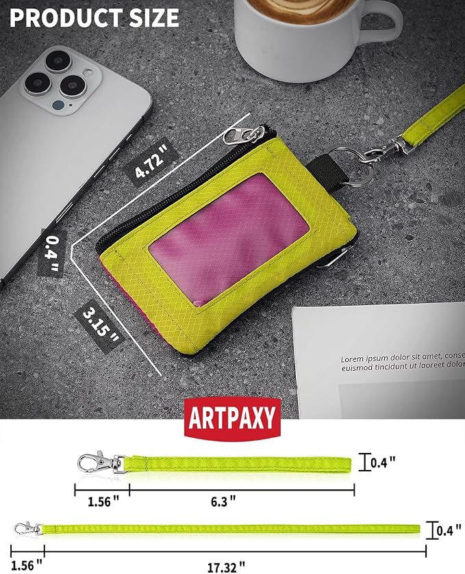 Artpaxy Minimalist Wallet For Mens Womens, Keychain RFID Blocking Zipper Small Wallet with ID Window 2 Lanyards,Water Resistant Travel Cash Card Coin Case Boys Girls - Image 3