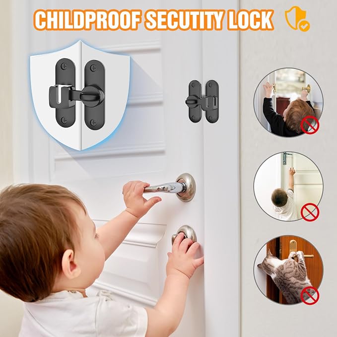 90/180 Degree Flip BarnDoor Lock, Small Door Latch, Black 2 PCS | Heavy Duty Door Latch, Interior Sliding Door, Pocket Door, Bedroom, Bathroom, Cabinet, Privacy Lock, Includes Spacer - Image 6