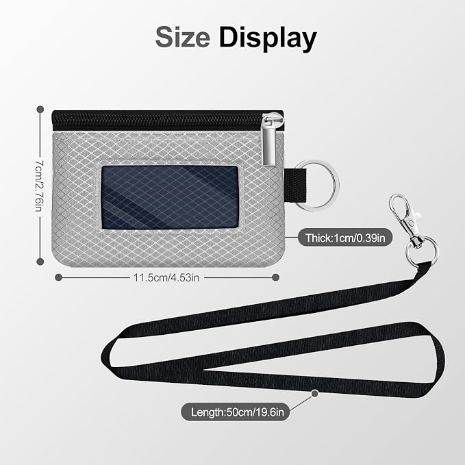 Minimalist RFID Blocking Small Wallet with ID Window,WaterResistant Zip Id Case Wallet with Lanyard Keychain for Cards,Cash,Travel,Women,Men (Light gray/Dark blue) - Image 5
