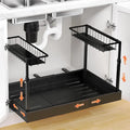 Aisslro Under Sink Organizer, 2 Tier Pull Out Cabinet Organizer, Expandable & Adjustable Slide Out Shelf 13.2''–20.3'', Under Sink Storage for Kitchen Bathroom Laundry Cabinet Storage, Black by AisslroDirect