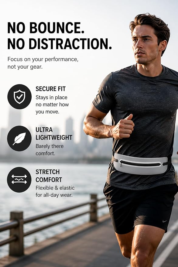 Slim No-Bounce Running Belt - Waterproof Exercise Waist Pack for Marathons, Hiking & Dog Walking - Hidden Travel Money Belt for Phones - Image 4