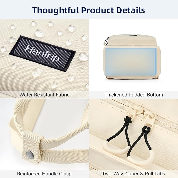 HanTrip Large Laptop Tote Bag with Luggage Sleeve for Travel Work, Offwhite | 16.5 Inch Laptop Sleeve, 31L Zippered Tote Bags, Water Resistant, Water Bottle Pocket, Detachable Adjustable Shoulder Strap - Image 5