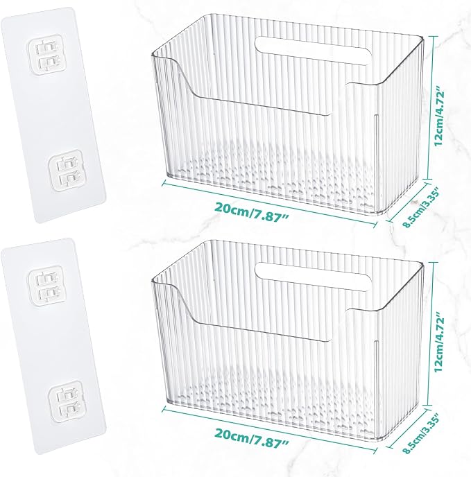 Sinnsally 2 Pack Cabinet Door Organizer,Self Adhesive Lid Organizer Inside Cabinet Storage Boxes,Stackable Hanging Basket Bins Wall Mounted Shower Caddy Holder for Kitchen,Bathroom,Pantry(Clear White) - Image 2