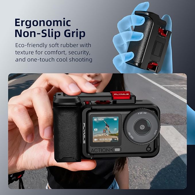 BRDRC Grip Kit for DJI Action 6 (with Cage), Handle Holder Bundle Expansion Mount with Shutter Button, Quick Release, Cold Shoe for DJI Osmo Action 6 Accessories - Image 3