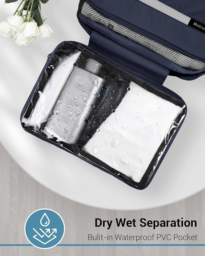 Maliton Toiletry Bag for Men & Women Travel Toiletry Bag Hanging Toiletry Bag Hygiene Organizer with 4 Compartments Waterproof Bathroom Shower Bag Large Toiletries Travel Bag(Black (Navy Blue) - Image 5