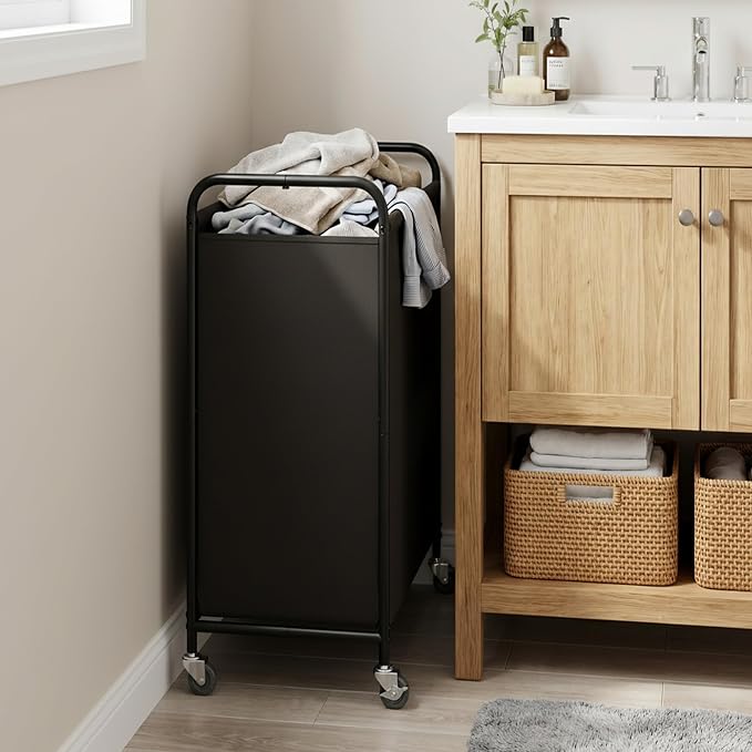 GRANNY SAYS 2 Section Laundry Sorter, 130L Large Hamper Basket with Wheels | Divided Black Hamper Cart, Rolling Organizer for Bedroom, Bathroom - Image 7