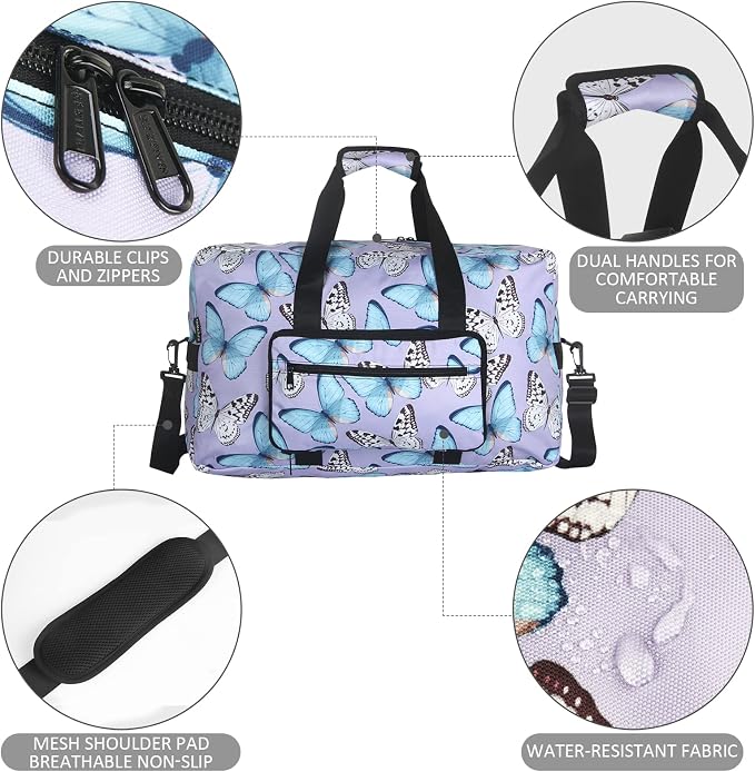 F.FETIVIN Weekender Bag Carry On Travel Duffle Medium Overnight Bag for Women(Butterfly) - Image 4