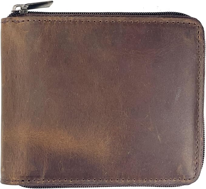 RFID Blocking Bifold Cowhide Leather Wallets For Men With Zipper Security | Safe Metal Zip Chain 9 Card-ID Slim Minimalist Mens Wallet (Hunter Brown) by Premiumqualityleatheraccessories