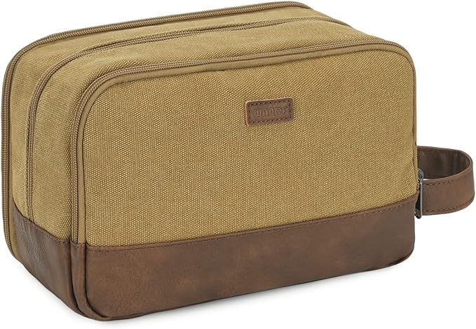 WANDF Travel Toiletry Bag for Men, Canvas Shaving Dopp Kit | Wet Separation, Water-Resistant Fabric, Travel Bag for Toiletries, Shaving Accessories, Weekend Trips by WANDF
