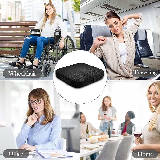 Portable Seat Cushion for Office Soft Memory Foam Seat Cushion Non Slip Bottom with Carry Handle,Washable Cover，Comfortable Coccyx Cushion for Home Office Chair Pad，Car Seat, Wheelchair (Black) - Image 3