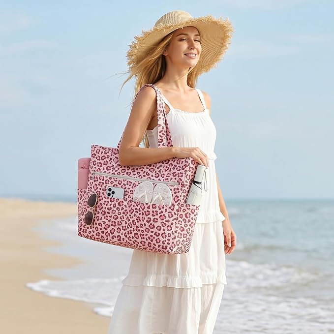 Large Beach Bags for Women, Waterproof Sandproof Beach Tote Bags Swim Pool Bags with Zipper & Wet Pocket Family - Image 2