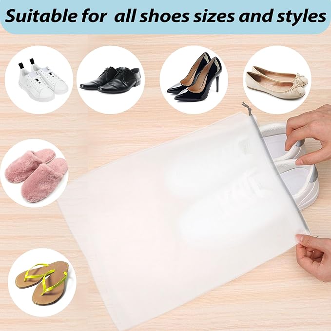 20PCS Transparent Travel Shoe Bags, Large 15.7x11.8 Inch Waterproof Drawstring Pouches, Clear Shoe Storage for Suitcase, Travel, Moving and Clothing Organizer for Men Women, Clear, Transparent - Image 4