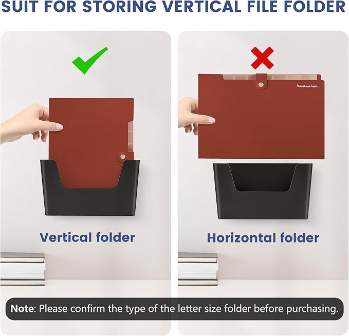 JOMOLA No Drilling File Holder 5 Pack Mail Organizer Wall Mount File Organizer Holder Office Wall Hanging Files Magazines Organizer Plastic Door Mount Wall Pocket with Adhesive Pad, Black Color - Image 7