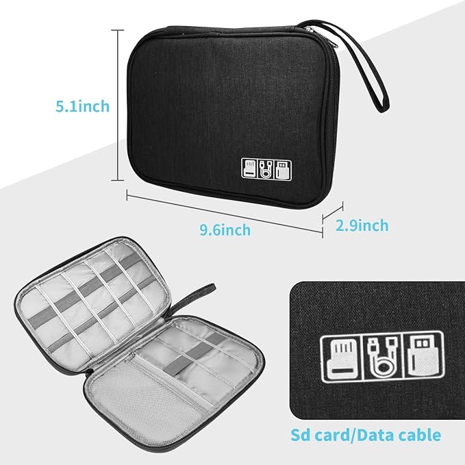 Lcsmaokin Electronics Organizer Travel Case,Electronic Accessories Storage Bag,Portable Waterproof Cable Organizer Bag,with 5 Cable Ties，for Travel,Work-Black - Image 5