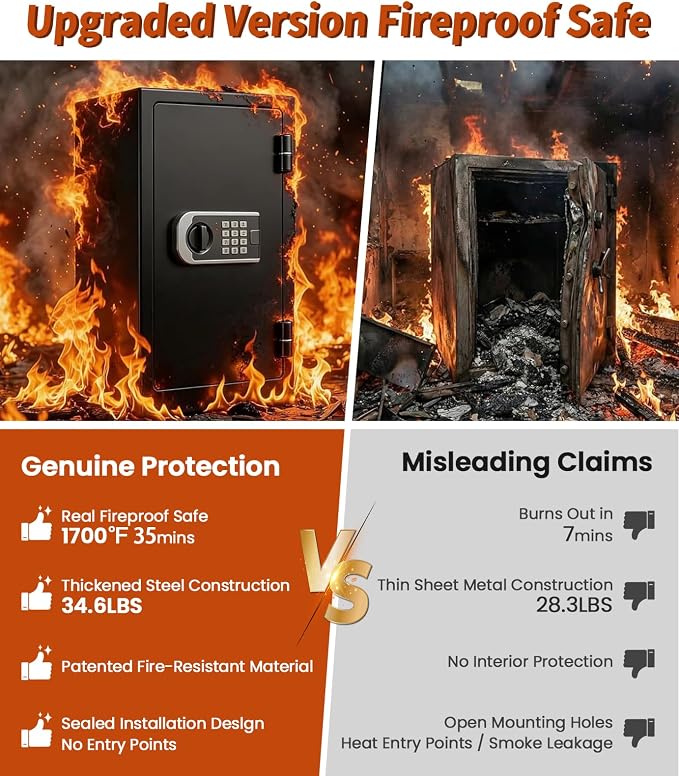 [2026 Upgraded] -35 Min Real Fireproof Safe-3.6 Cu Ft Large Safe for Home | Security Safe Box with Smart Alarm System, Wall & Floor Mount Anti-Theft Safe for Money Legal Documents Valuables Jewelry - Image 5