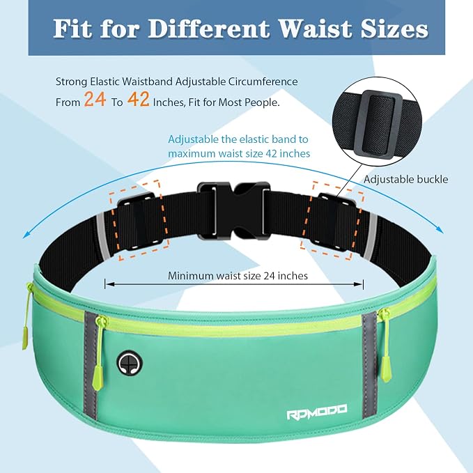 Running Belt for Women, Fanny Pack for Men Workout, Sky Blue | Running Waist Belt with 3 Zipper Pockets, Water Resistant Waistband, Lightweight & Adjustable Runners Belt for iPhone Samsung - Image 4