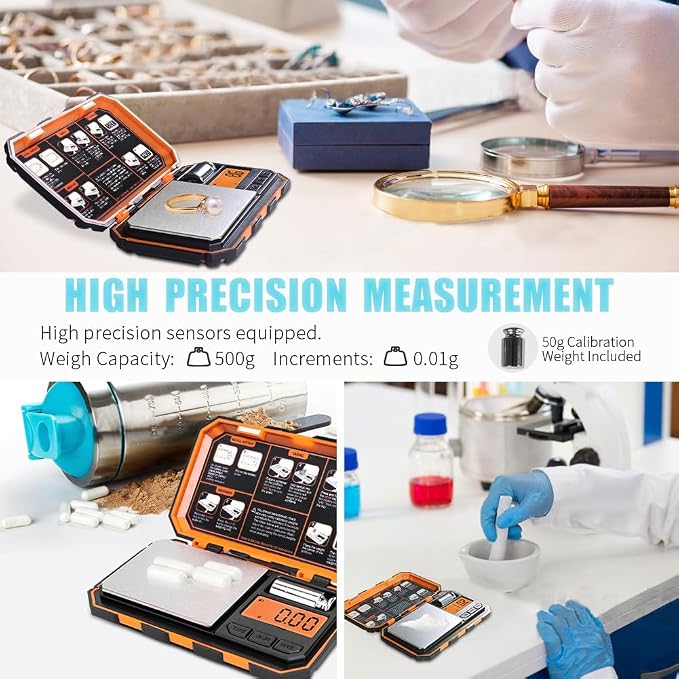 Fuzion Digital Pocket Scale, 500g x 0.01g Gram Scale, High Precision | Small Jewelry Scale with 50g Calibration Weight, 6 Units Ounces Grains, Tare Function for Jewelry, Coin, Powder, Food - Image 2