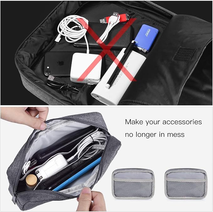 Universal Electronics Accessories Carrying Case, 2PCS Big + Small Portable Storage Pouch, Cosmetic Bag, Cable Organizer Compatible Hard Drive, Mouse, Power Bank, Adapter, Cellphone, Space Gray - Image 5
