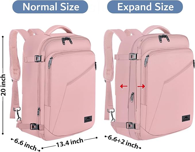 MATEIN Pink Travel Backpack for Womens, 45L Extra Large Carry on Backpack | Fits Overhead Bin, Expandable Cute Weekneder Daypack, Adjustable Shoulder Strap, Gifts for Travelling, International Trip - Image 5