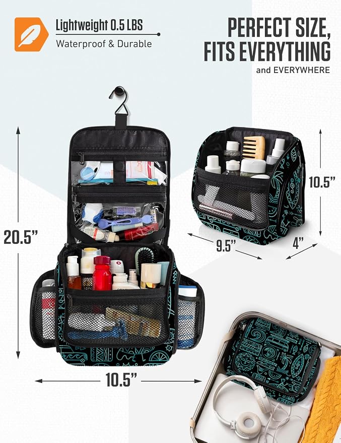 VENTURE 4TH Hanging Travel Toiletry Bag, 17 Compartments - Surfing Vibes | Hangs on rails, hooks or doors; stands upright too. Removable TSA pouch. Water-resistant 900D Nylon, reinforced stitching. - Image 2
