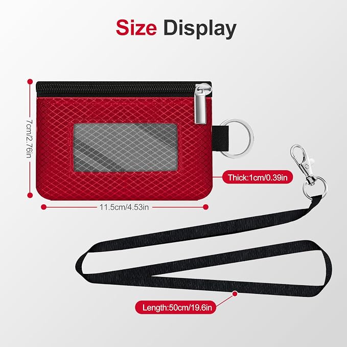 Minimalist RFID Blocking Small Wallet with ID Window,WaterResistant Zip Id Case Wallet with Lanyard Keychain for Cards,Cash,Travel,Women,Men (Red/Dark Grey) - Image 5