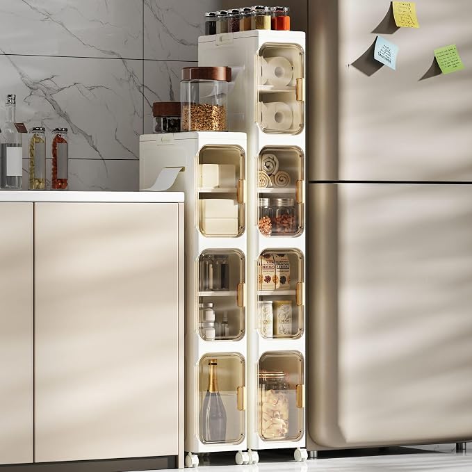 Slim Bathroom Storage Cabinet, Foldable & Movable Narrow Storage Organizer for Small Spaces, Bathroom, Kitchen, Laundry Room, Living Room (3-Tier) - Image 5