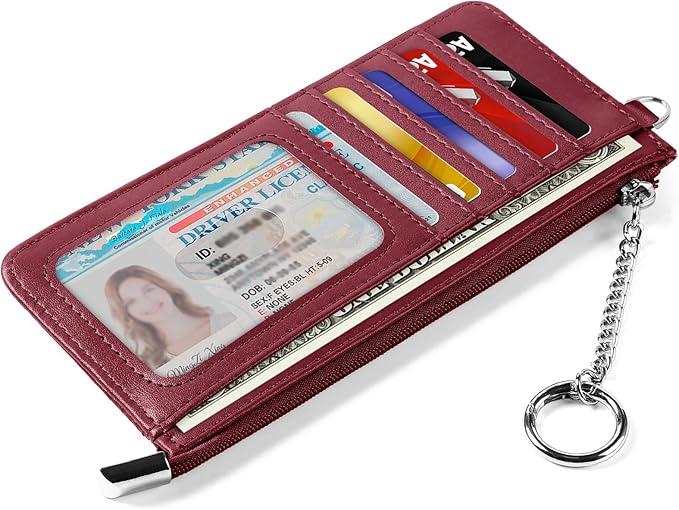 RFID Blocking Slim Credit Card Holder Wallet with Zipper Money Pocket & Keychain, Slim Airtag Wallet for Men Women - Image 4