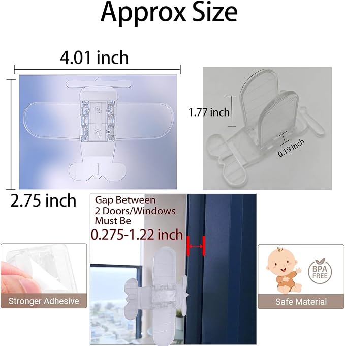 Sliding Door Lock 2Pack Transparent, Child & Pet Safety, No Drill | Adhesive latch childproof for sliding glass doors, windows, closets, showers & RV. Easy install & remove. Renter friendly - Image 2