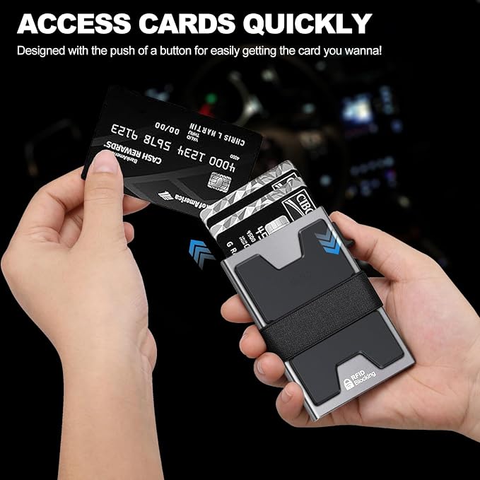 SEMORID Slim Aluminum Card Holder Wallet for Men, Durable Expandable Backplate, RFID Blocking Minimalist Metal Pop Up Wallet, Holds 12 Cards Plus Cash (Grey) | Durable Expandable Backplate Compact Smart Metal Pop Up Wallet Front Pocket Holds 12+ Cards ... - Image 3