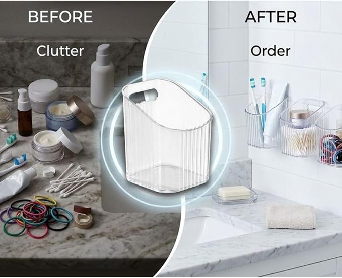 6 Pcs Plastic Adhesive Inside Cabinet Door Organizer - Clear Adhesive Basket Wall Storage with Strong Adhesive, Kitchen Adhesive Cabinet Door Storage Bins, Organizer Basket, 3.5 x 3.5 x 4.3 in - Image 5