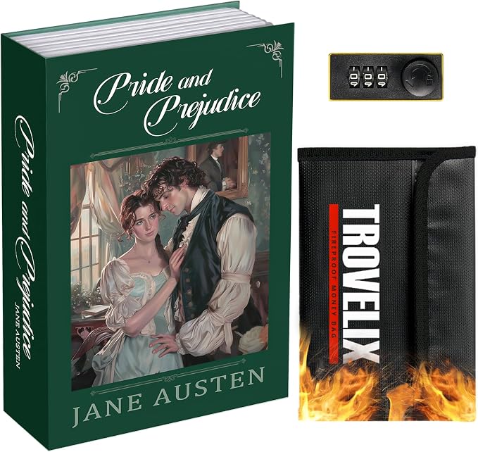 Book Safe with Combination Lock, Hidden Safe (9.5 x 6.2 x 2.2 Inch) with Fireproof Bag, Secret Diversion Safe, Hollow Book Box Hidden Storage, Money Safe Box for Cash (Pride and Prejudice) by KOFAIR