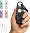 Rechargeable Personal Safety Alarm Keychain, 130dB, USB-C Charging, Black | Low Battery Alert, Carabiner Clip, LED Light, Pin Activated, Self Defense Panic Siren for Women by WETEN