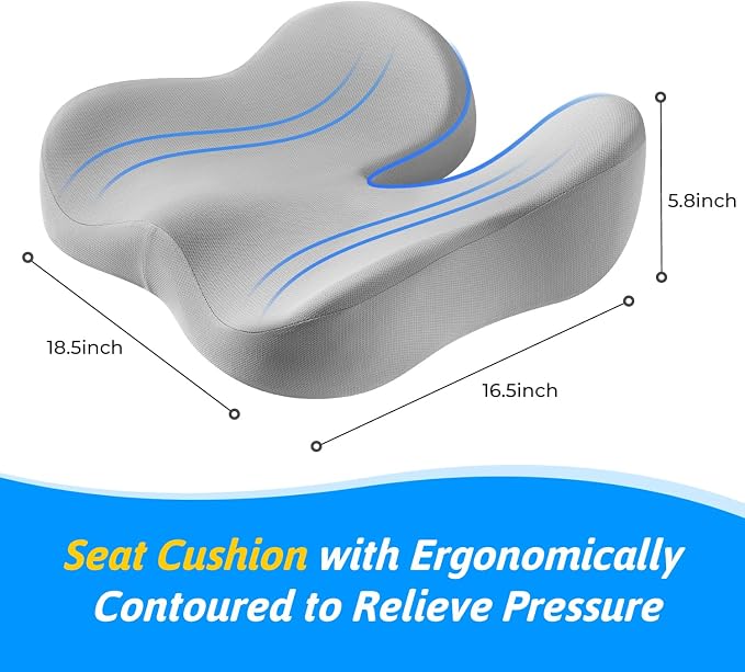 Seat Cushion for Tailbone & Sciatica Pain Relief | Certified & Ergonomist-Designed,Tapered Front Edge Reduces Thigh Pressure,Wide Memory Foam for Office Chair, Car, Wheelchair - Image 2