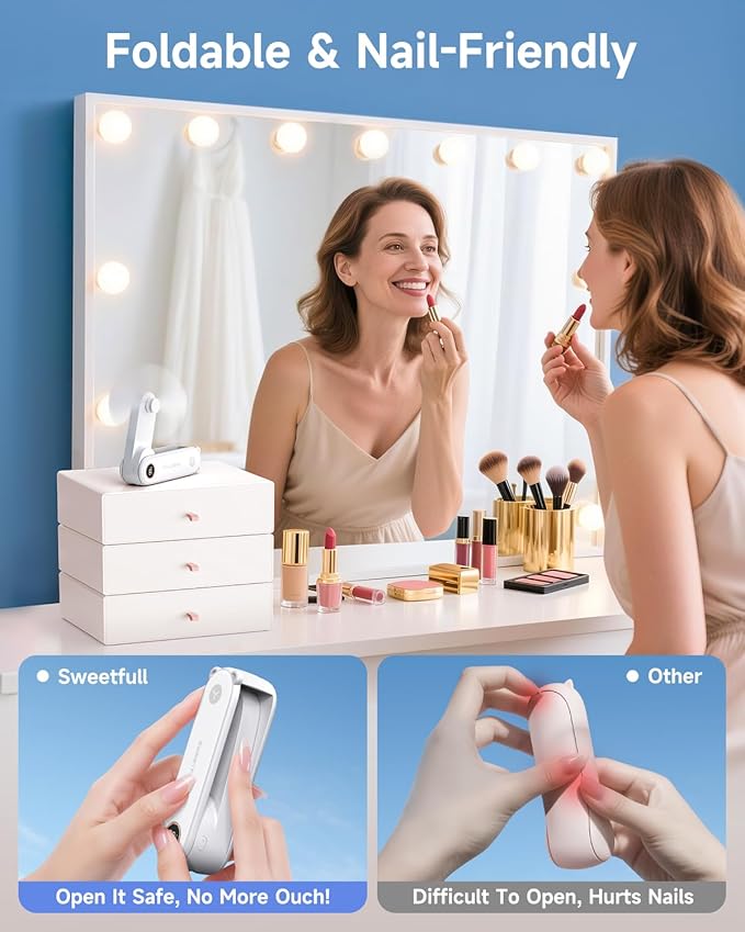 SWEETFULL Portable Handheld Mini Fan with LED Display, 3-in-1 Personal Foldable USB Rechargeable Hand Held Fan & Flashlight for Travel, Lash Eyelash, Cute Small Pocket for Women, Girls - Image 6