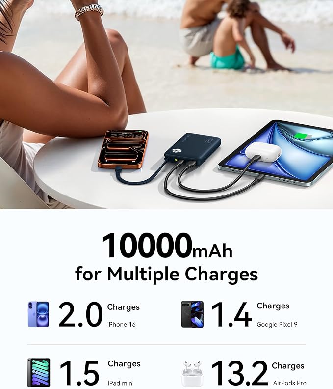 INIU 45W Fast Charging Tablet Portable Charger, Smaller 10000mAh Power Bank | Flight-Safe, Built-in USB C Cable, Flashlight, Battery Phone Pack for Tablet, iPad, iPhone 17 16, Samsung S26 etc, Blue - Image 7