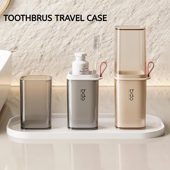 Topavatop Toothbrush Travel Case, 2 in 1 Toothbrush Holder and Rinse Cup, Large Capacity Toothbrush Cup with Cover, Portable Travel Toothbrush Holder for Traveling, Camping, Trip - 1Pcs - Grey&White - Image 8
