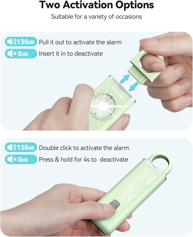TECKNET Rechargeable Personal Safety Alarm for Women, 130dB Self Defense Keychain Alarm with SOS Strobe Light, Low Battery Notice, Personal Alarm Loud Siren Safety Keychain for Girls Kids Elderly - Image 3