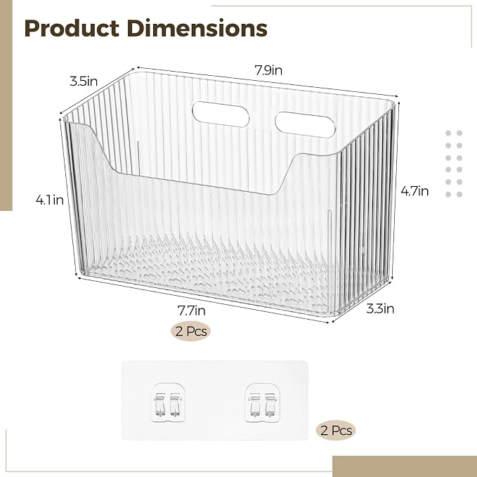 2 Pcs Plastic Adhesive Inside Cabinet Door Organizer - Clear Adhesive Basket Wall Storage with Strong Adhesive, Kitchen Adhesive Cabinet Door Storage Bins, Organizer Basket, 7.9 x 3.5 x 5.7 in - Image 5