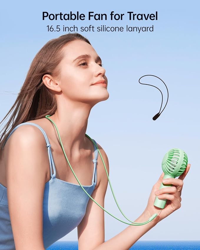SWEETFULL Mini Portable Fan - Rechargeable Handheld Fan, 3 Speeds Personal Small Hand Gifts for Travel Essentials, Lash, Makeup, Eyelash, Kids, Girls, Women - USB, Cute Design Green - Image 6