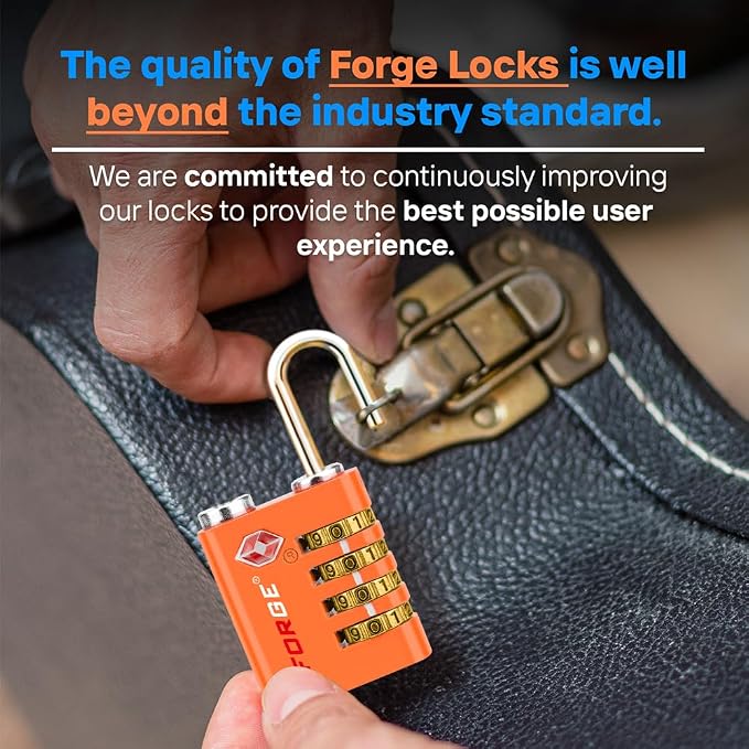 Forge Dual-Opening: Key or Combination Access Lock, TSA Approved Locks for Luggage, Pelican case, Travel, Gym, School, Stainless Steel Shackle.(Orange, 2 Pk) - Image 7