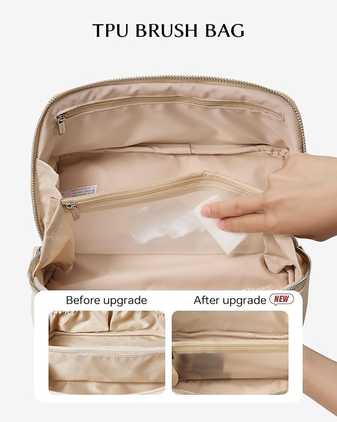 EACHY Travel Makeup Bag for Women, Personalized Initial K Cosmetic Bag | Personalized flat-open organizer with inner pockets, clear TPU brush pocket and reinforced handle for makeup and travel - Image 4